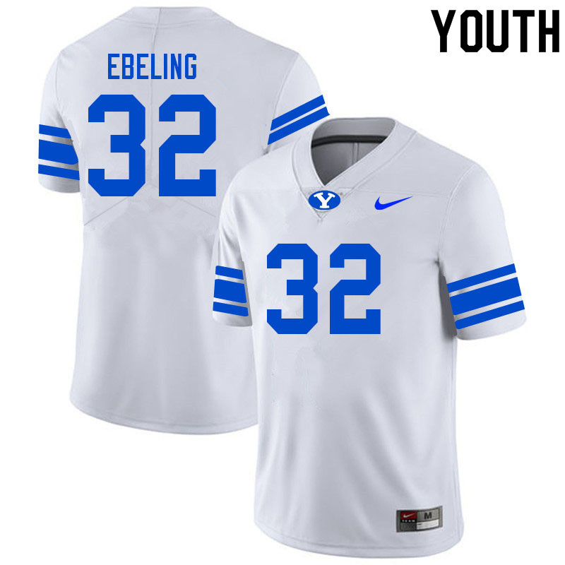 Youth #32 Conner Ebeling BYU Cougars College Football Jerseys Sale-White